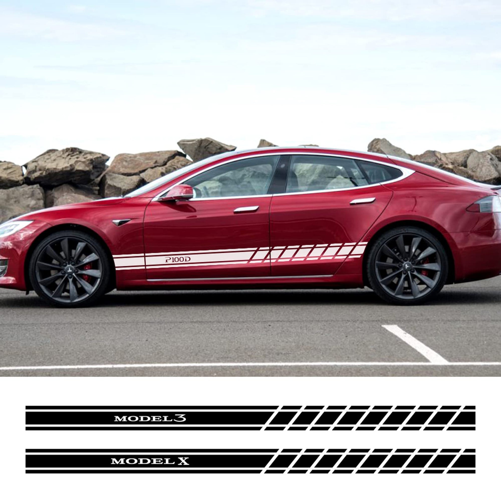 infinaware - Car Door Side Skirt Stickers Auto Decor Decal for Tesla Model 3 Model S Model X 2PCS/set