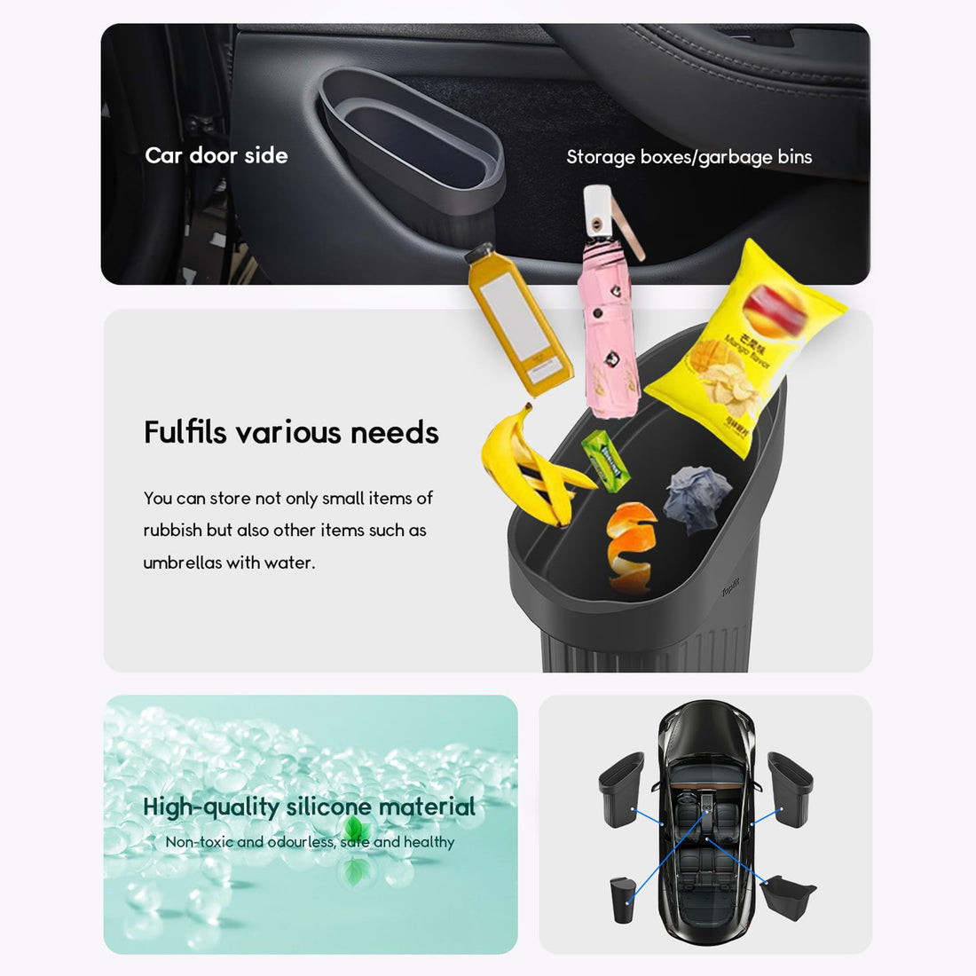 infinaware - Door Side Storage trash can For Tesla Model 3/Y【2pcs】