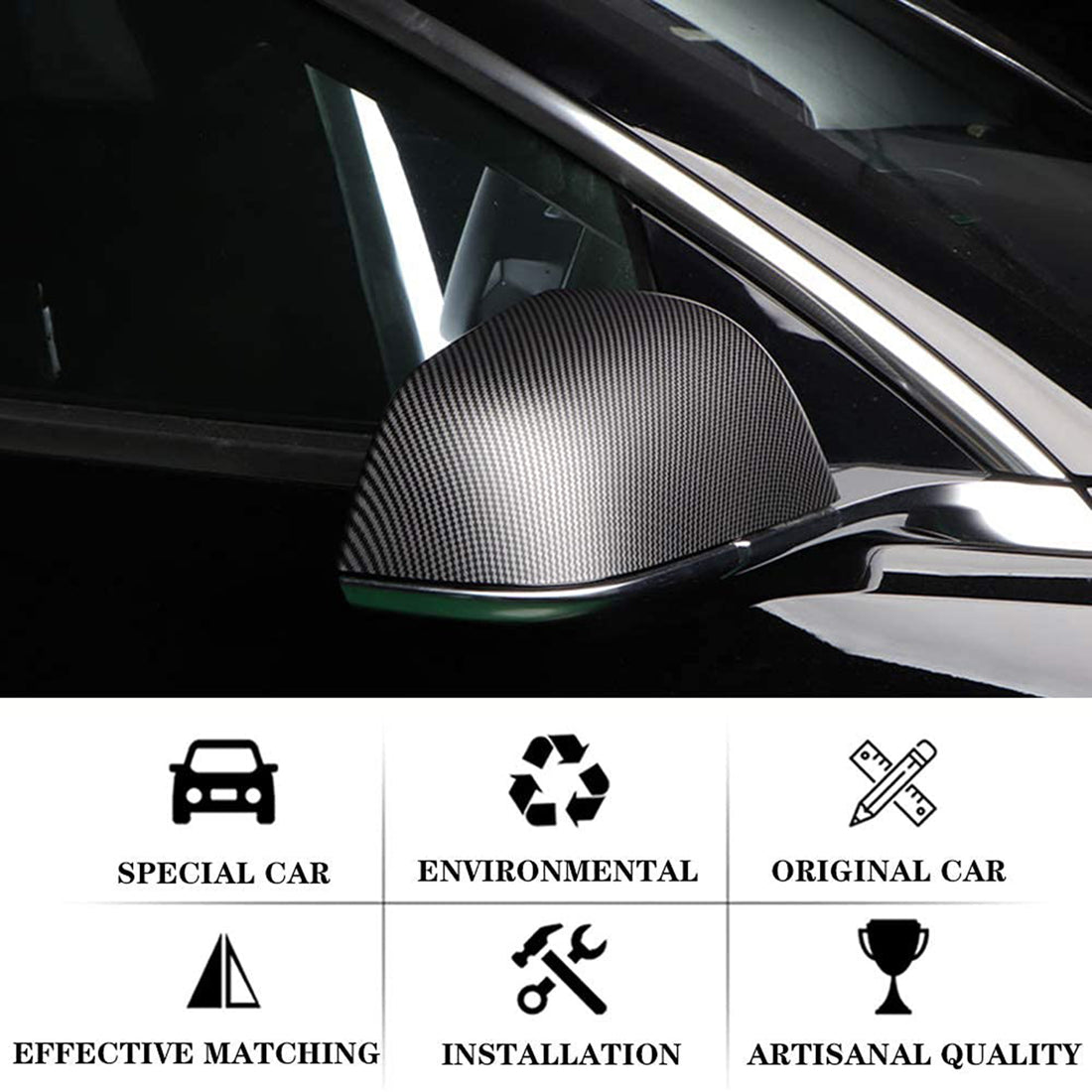 infinaware - Real Carbon Rear View Mirrors cover for Tesla Model S 2016-2020